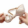 Dance Shoes | Women’s Latin Shoes Rhinestone Flare Heel Satin Indoor Color Block Dance Shoes Nude – Womens