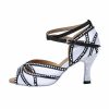 Dance Shoes | Women’s Latin Shoes Rhinestone Flare Heel Satin Indoor Color Block Dance Shoes White – Womens