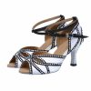 Dance Shoes | Women’s Latin Shoes Rhinestone Flare Heel Satin Indoor Color Block Dance Shoes White – Womens