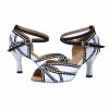 Dance Shoes | Women’s Latin Shoes Rhinestone Flare Heel Satin Indoor Color Block Dance Shoes White – Womens