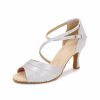 Dance Shoes | Women’s Latin Shoes Rhinestone Flare Heel Satin Indoor Solid Color Dance Shoes Silver – Womens