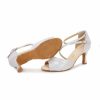 Dance Shoes | Women’s Latin Shoes Rhinestone Flare Heel Satin Indoor Solid Color Dance Shoes Silver – Womens