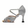 Dance Shoes | Women’s Latin Shoes Rhinestone High Heel Faux Leather Indoor Dance Shoes Silver – Womens