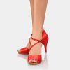 Dance Shoes | Women’s Latin Shoes Rhinestone High Heel Satin Indoor Solid Color Dance Shoes Red – Womens