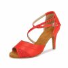 Dance Shoes | Women’s Latin Shoes Rhinestone High Heel Satin Indoor Solid Color Dance Shoes Red – Womens