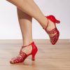 Dance Shoes | Women’s Latin Shoes Rhinestone High Heel Satin Indoor Solid Color Dance Shoes Red – Womens