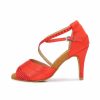 Dance Shoes | Women’s Latin Shoes Rhinestone High Heel Satin Indoor Solid Color Dance Shoes Red – Womens