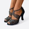 Dance Shoes | Women’s Latin Shoes Rhinestone Leather Indoor Dance Shoes Black – Womens