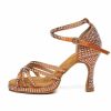 Dance Shoes | Women’s Latin Shoes Rhinestone Platform Flare Heel Satin Indoor Dance Shoes Brown – Womens