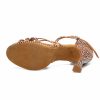 Dance Shoes | Women’s Latin Shoes Rhinestone Platform Flare Heel Satin Indoor Dance Shoes Brown – Womens