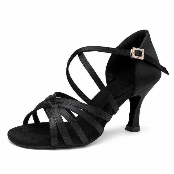 Dance Shoes | Women’s Latin Shoes Rhinestone Satin Dance Shoes Black – Womens