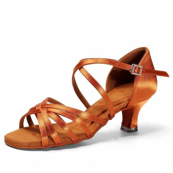 Dance Shoes | Women’s Latin Shoes Rhinestone Satin Dance Shoes Brown – Womens