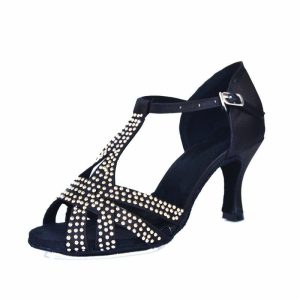 Dance Shoes | Women’s Latin Shoes Rhinestone Satin Indoor Dance Shoes Black – Womens