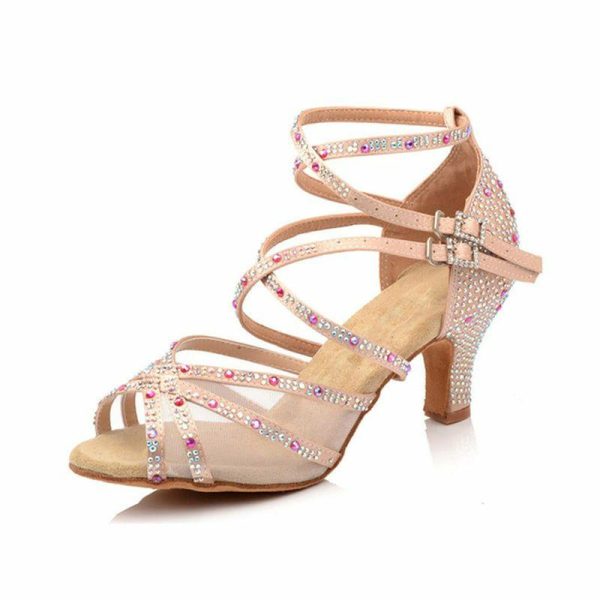 Dance Shoes | Women’s Latin Shoes Rhinestone Satin Indoor Dance Shoes Nude – Womens