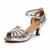 Dance Shoes | Women’s Latin Shoes Ruched High Heel Leather Indoor Dance Shoes Silver – Womens