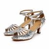 Dance Shoes | Women’s Latin Shoes Ruched High Heel Leather Indoor Dance Shoes Silver – Womens