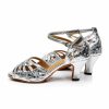 Dance Shoes | Women’s Latin Shoes Ruched High Heel Leather Indoor Dance Shoes Silver – Womens