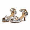 Dance Shoes | Women’s Latin Shoes Ruched High Heel Leather Indoor Dance Shoes Silver – Womens