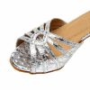 Dance Shoes | Women’s Latin Shoes Ruched High Heel Leather Indoor Dance Shoes Silver – Womens