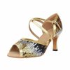 Dance Shoes | Women’s Latin Shoes Sequin High Heel Glitter Faux Leather Indoor Color Block Dance Shoes Gold – Womens