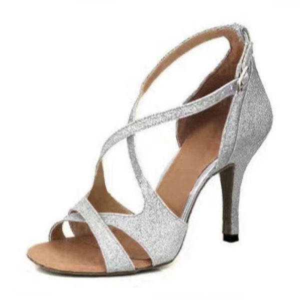 Dance Shoes | Women’s Latin Shoes Sequin High Heel Glitter Indoor Solid Color Dance Shoes Silver – Womens