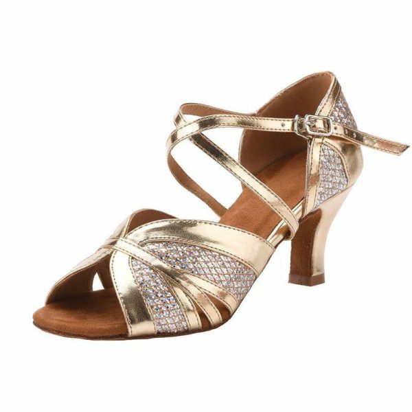 Dance Shoes | Women’s Latin Shoes Sequin High Heel PU Leather Sparkling Glitter Indoor Color Block Dance Shoes Gold – Womens