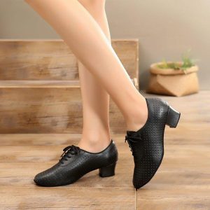 Dance Shoes | Women’s Practice Shoes Chunky Heel Block Heel Leather Indoor Solid Color Dance Shoes Black – Womens