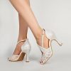 Dance Shoes | Women’s Rhinestone Flare Heel Lace Satin Indoor Solid Color Dance Shoes Nude – Womens