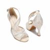 Dance Shoes | Women’s Rhinestone Flare Heel Lace Satin Indoor Solid Color Dance Shoes Nude – Womens