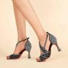 Dance Shoes | Women’s Rhinestone Flare Heel Lace Satin Indoor Solid Color Dance Shoes Nude – Womens