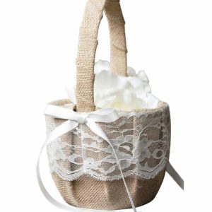 Flower Girl Accessories | Flower Girl Linen Flower Basket With Lace/Bow/Ribbons As The Picture – Womens