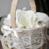 Flower Girl Accessories | Flower Girl Linen Flower Basket With Lace/Bow/Ribbons As The Picture – Womens