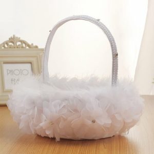 Flower Girl Accessories | Flower Girl Polyester Flower Basket With Feather White – Womens