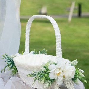 Flower Girl Accessories | Flower Girl Polyester/Alloy Flower Basket With Flower/Lace White – Womens