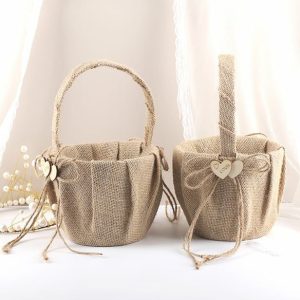 Flower Girl Accessories | Flower Girl Polyester/Linen/Wooden Flower Basket With Bow (Sold in a single piece) As Picture – Womens