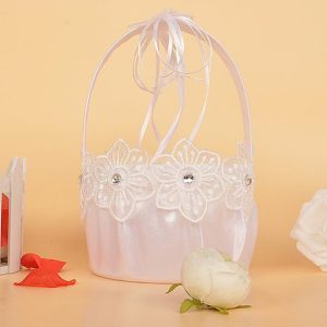 Flower Girl Accessories | Flower Girl Polyester/Plastic Flower Basket With Flower/Lace/Rhinestones (Sold in a single piece) White – Womens