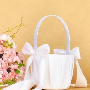 Flower Girl Accessories | Flower Girl Satin Flower Basket With Bow White – Womens