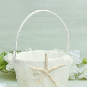 Flower Girl Accessories | Flower Girl Satin/Plastic Flower Basket With Imitation Pearls/Sequin/Starfish White – Womens