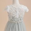 Flower Girl Dresses | A-line Boat Neck Knee-Length Lace/Tulle Flower Girl Dress As Picture – Girls