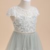 Flower Girl Dresses | A-line Boat Neck Knee-Length Lace/Tulle Flower Girl Dress As Picture – Girls