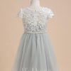 Flower Girl Dresses | A-line Boat Neck Knee-Length Lace/Tulle Flower Girl Dress As Picture – Girls