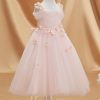 Flower Girl Dresses | A-line Cold Shoulder Tea-Length Tulle Flower Girl Dress Blushing Pink – Girls