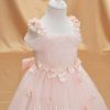 Flower Girl Dresses | A-line Cold Shoulder Tea-Length Tulle Flower Girl Dress Blushing Pink – Girls