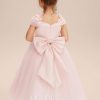 Flower Girl Dresses | A-line Cold Shoulder Tea-Length Tulle Flower Girl Dress Blushing Pink – Girls