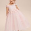 Flower Girl Dresses | A-line Cold Shoulder Tea-Length Tulle Flower Girl Dress Blushing Pink – Girls