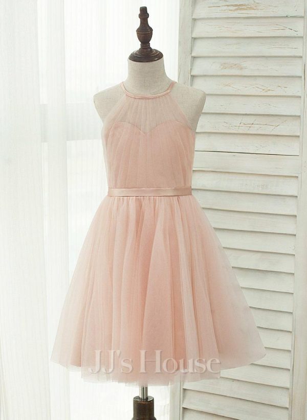 Flower Girl Dresses | A-line Halter Knee-Length Charmeuse/Tulle Flower Girl Dress Pearl Pink – Girls