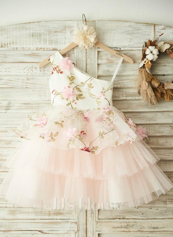 Flower Girl Dresses | A-line One Shoulder Knee-Length Tulle Flower Girl Dress As Picture – Girls