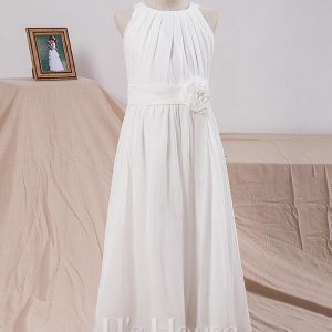 Flower Girl Dresses | A-line Scoop Ankle-Length Chiffon Flower Girl Dress Ivory – Girls