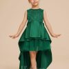 Flower Girl Dresses | A-line Scoop Asymmetrical Lace/Satin Flower Girl Dress Dark Green – Girls