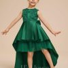 Flower Girl Dresses | A-line Scoop Asymmetrical Lace/Satin Flower Girl Dress Dark Green – Girls